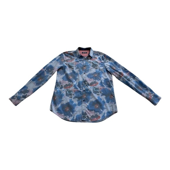 Desigual Shirt Long Sleeves Button Up Floral Striped Print Blue Mens Size XL - Picture 3 of 12